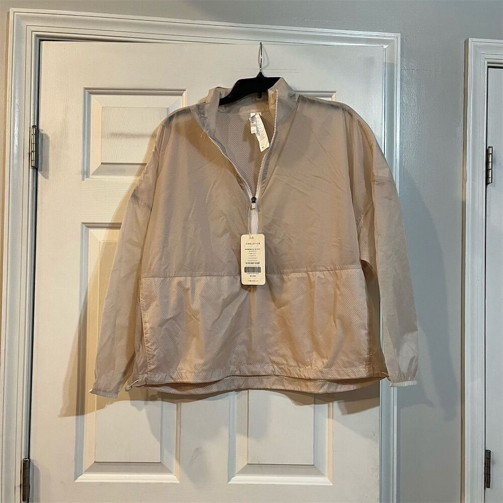 Fabletics Women's Cropped Half Zip Jacket Beige Size M